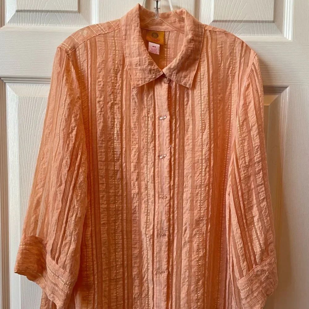 PEACH MID LENGTH BUTTON DOWN BLOUSE SIZE 16W EUC